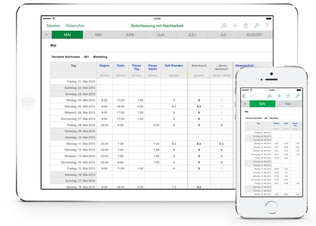 Numbers Vorlage Zeiterfassung Arbeitszeit Nachtschicht 2015 Tabelle