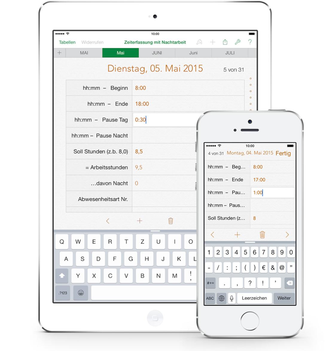 Numbers Vorlage Zeiterfassung Arbeitszeit Nachtschicht 2015 iPad