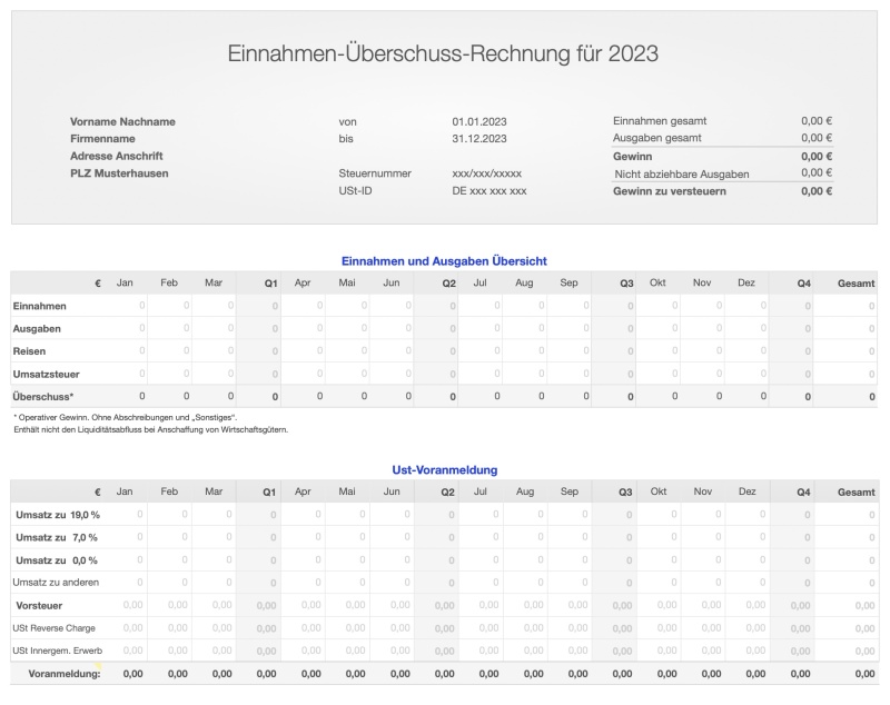 Einnahmen-Überschuss-Rechnung 2023 mit USt für Mac und iPad 