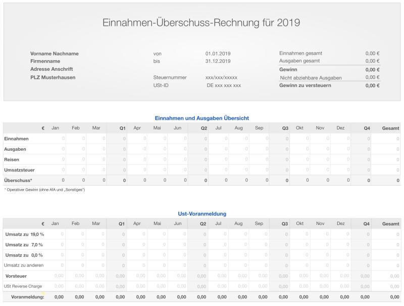 Einnahmen-Überschuss-Rechnung 2019 mit USt für Mac und iPad 