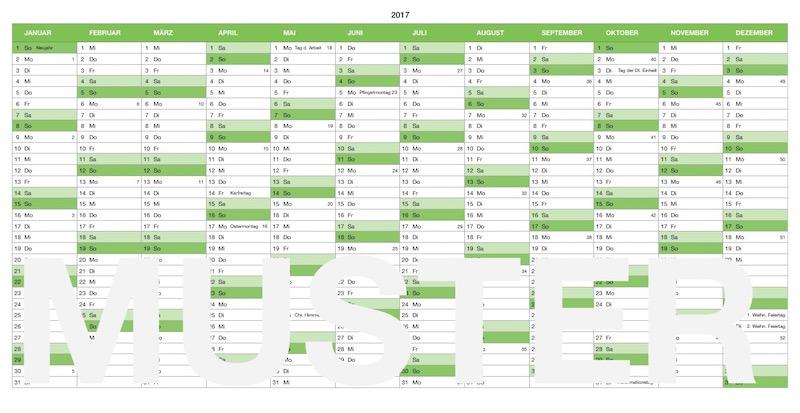 Numbers Vorlage Kalender 2017 für Mac