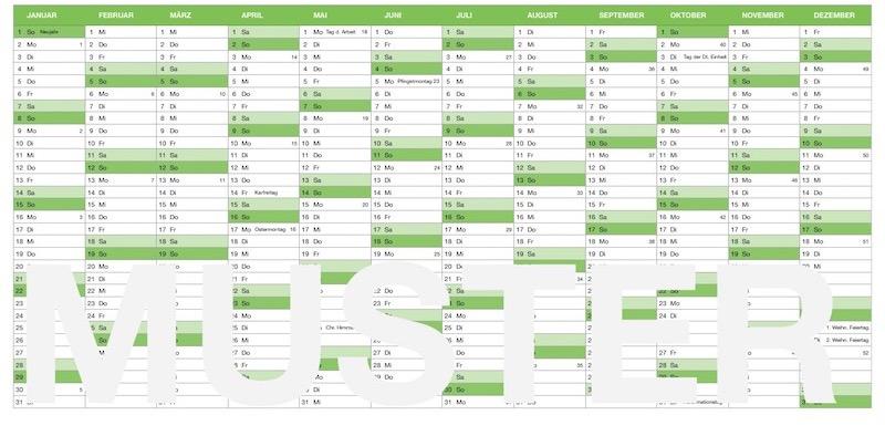 Numbers Vorlage Kalender 2020 für Mac