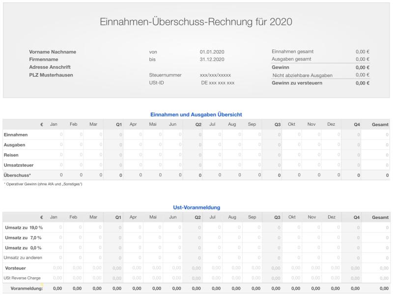 Einnahmen-Überschuss-Rechnung 2020 mit EKS für Mac und iPad 