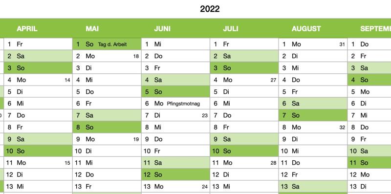 Numbers Vorlage Kalender 2022 für Mac