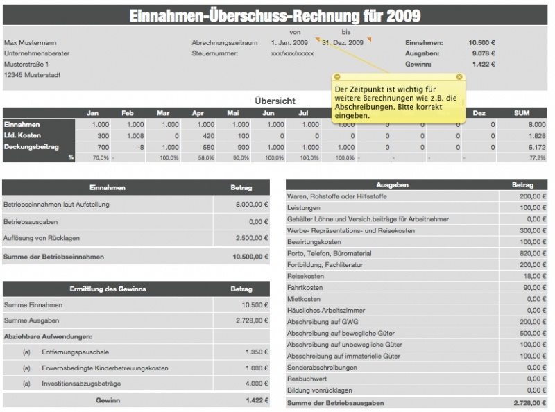 Einnahmen-Überschuss-Rechnung 2009 ohne USt für Mac