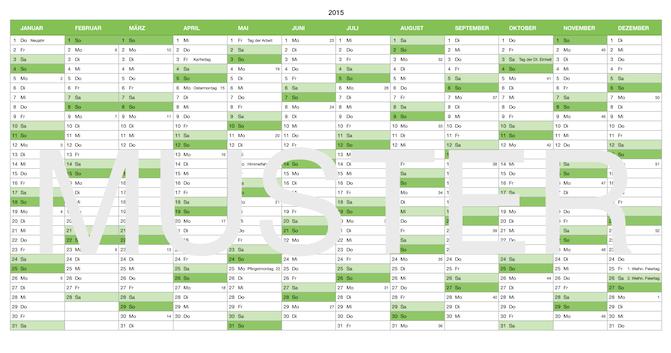 Numbers Vorlage Kalender 2015 für Mac