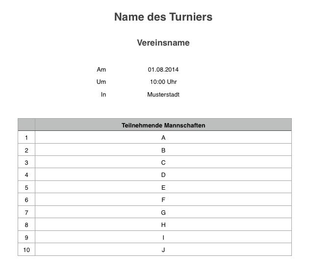 Numbers Vorlage Turnierplan