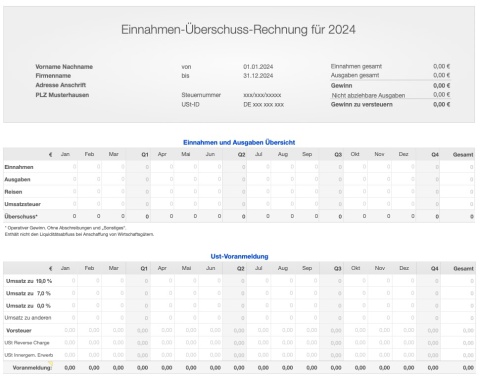 Einnahmen-Überschuss-Rechnung 2024 mit USt für Mac und iPad 