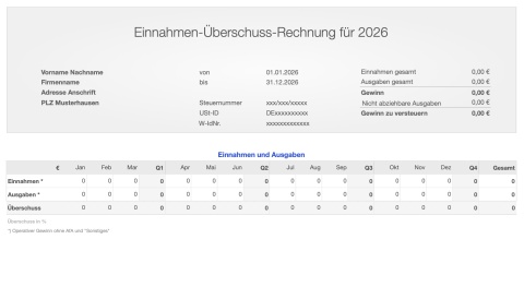 Einnahmen-Überschuss-Rechnung 2026 ohne USt