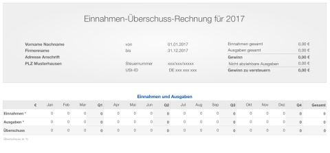 Einnahmen-Überschuss-Rechnung 2017 ohne USt für Mac und iPad 