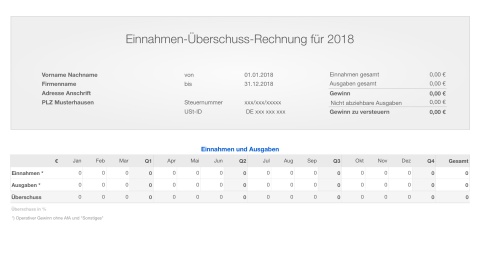 Einnahmen-Überschuss-Rechnung2018 ohne USt für Mac und iPad 