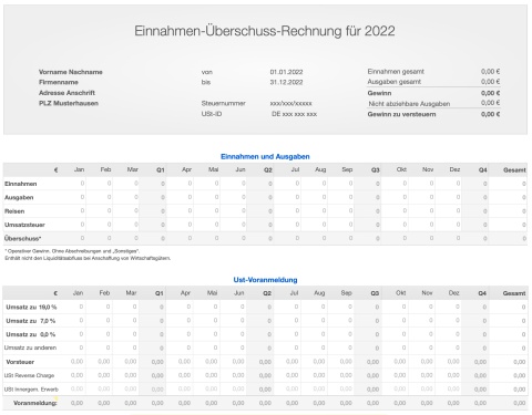 Einnahmen-Überschuss-Rechnung 2022 mit USt für Mac und iPad 