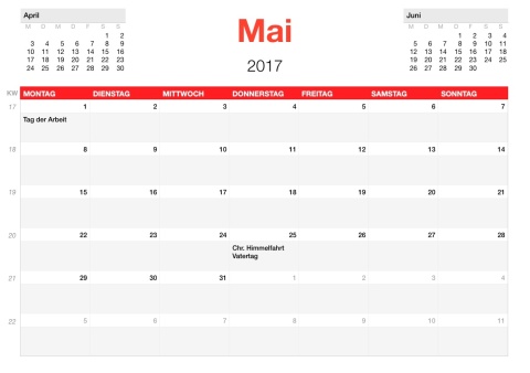 Numbers Vorlage Kalender 2017