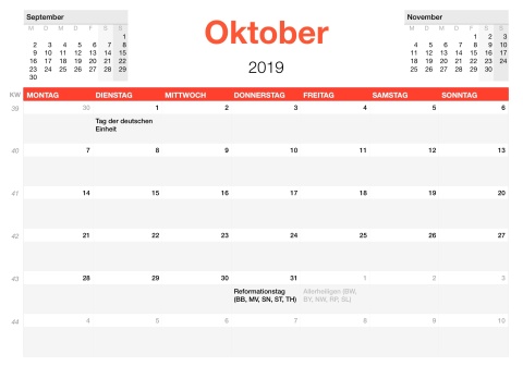 Numbers Vorlage Kalender 2019 