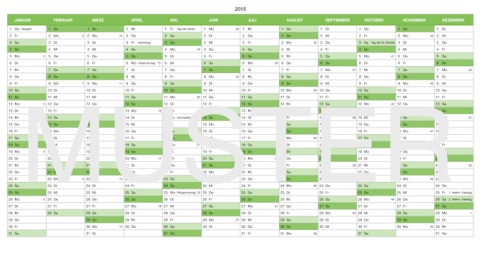 Numbers Vorlage Kalender 2015 für Mac