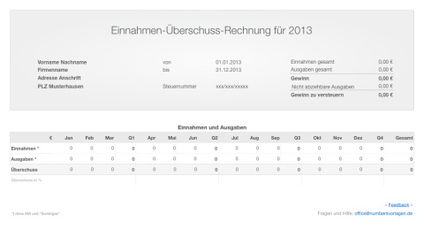 Einnahmen-Überschuss-Rechnung 2013 ohne USt für Mac