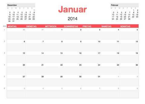 Numbers Vorlage Kalender 2014