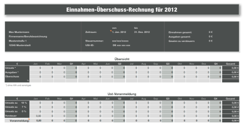 Einnahmen-Überschuss-Rechnung 2012 mit USt für Mac