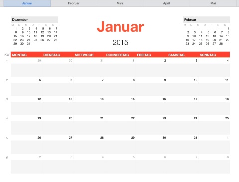 Numbers Vorlage Kalender 2015