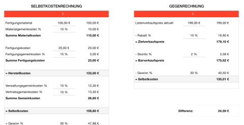 Numbers Vorlage Selbstkostenkalkulation 