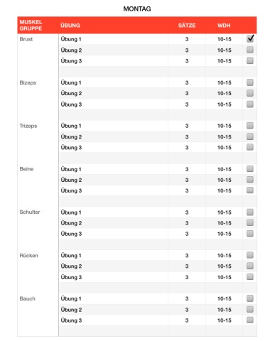 Numbers Vorlage Trainingsplan Fittnes