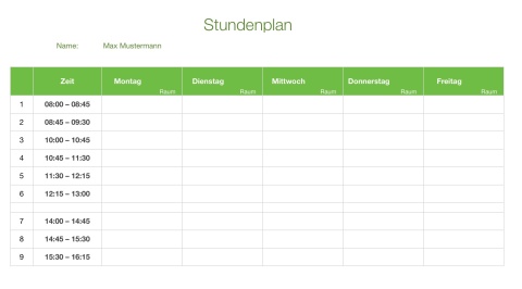 Numbers Vorlage Stundenplan Mac und iPad