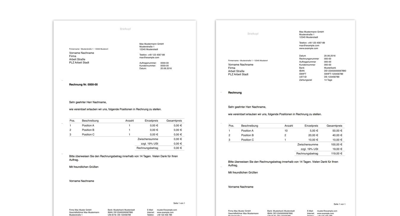 Pages Vorlage Brief Rechnung Lieferschein