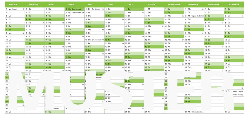 肌触りがいい Kalender 2019 Numbersvorlagen.de | Jahresansicht 輸入版カレンダー